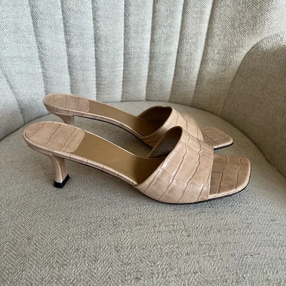 SOLD Stuart Weitzman Kitten Heeled Mules Peep Toe - Picture 4 of 7